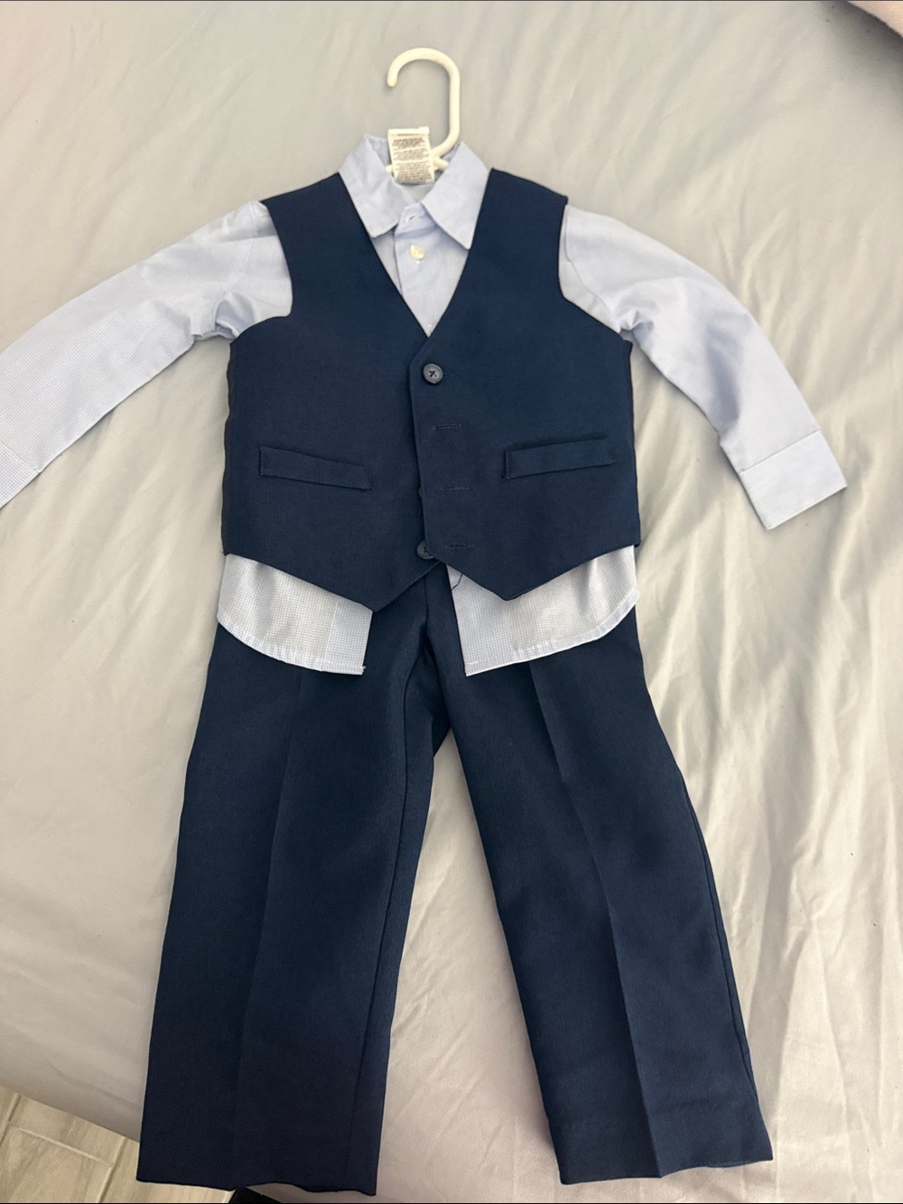 Boys Navy Vest & Pants Set with Light Blue Dress Shirt